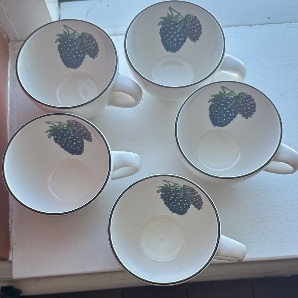 Pfaltzgraff White Mugs with Blueberry/Blackberry Design